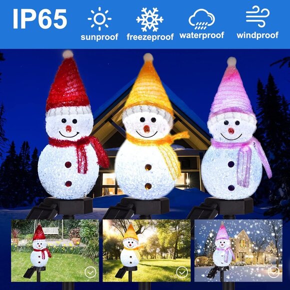 New 3Pcs of Waterproof Solar Snowman Christmas Pathway Lights for Garden Decor - Picture 3 of 7